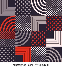 A simple banner with a decorative geometric pattern. Memphis. Square modules. The color composition. Seamless background. Vector illustration for web design or print.