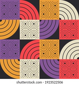 A simple banner with a decorative geometric pattern. Memphis. Square modules. Seamless background. Vector illustration for web design or print.