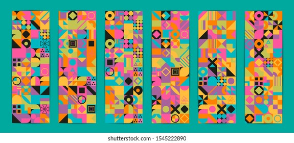 Simple banner of decorative patterns colored geometric composition flat style