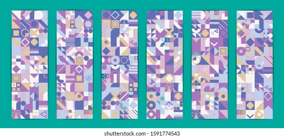 Simple banner of decorative patterns colored geometric composition flat style