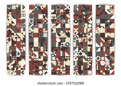 Simple banner of decorative patterns colored geometric composition flat style