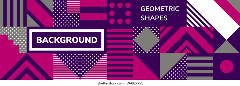 Simple banner of decorative patterns square modules colored geometric composition in Scandinavian style