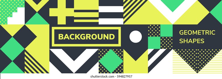 Simple banner of decorative patterns square modules colored geometric composition in Scandinavian style