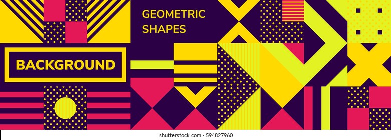 Simple banner of decorative patterns square modules colored geometric composition in Scandinavian style