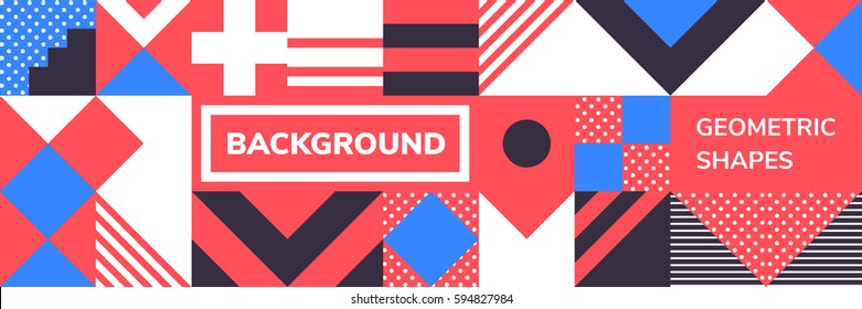 Simple banner of decorative patterns square modules colored geometric composition in Scandinavian style