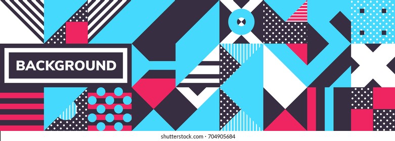 Simple banner of decorative patterns square modules colored geometric composition in Scandinavian style