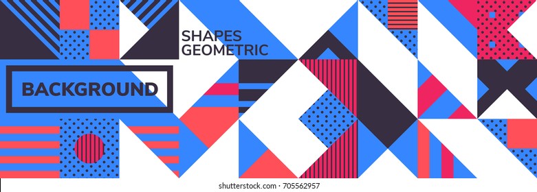 Simple banner of decorative patterns square modules colored geometric composition in Scandinavian style