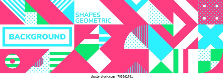 Simple banner of decorative patterns square modules colored geometric composition in Scandinavian style