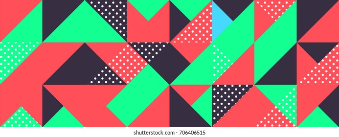 Simple banner of decorative patterns square modules colored geometric composition in Scandinavian style