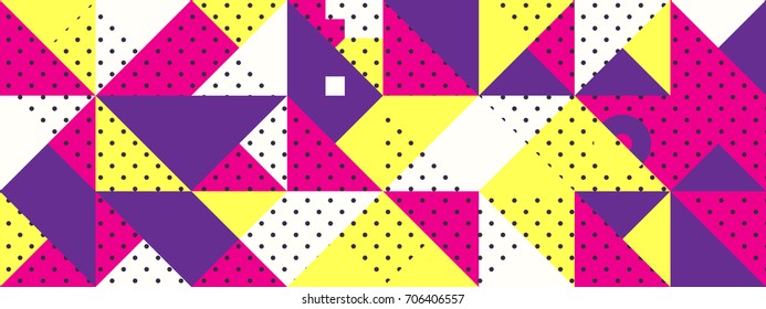 Simple banner of decorative patterns square modules colored geometric composition in Scandinavian style