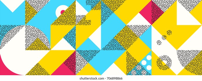 Simple banner of decorative patterns square modules colored geometric composition in Scandinavian style