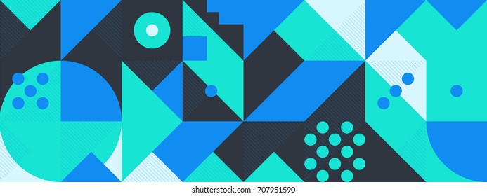 Simple banner of decorative patterns square modules colored geometric composition in Scandinavian style