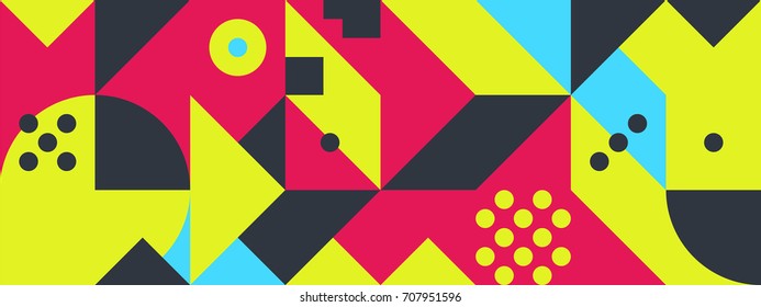 Simple banner of decorative patterns square modules colored geometric composition in Scandinavian style