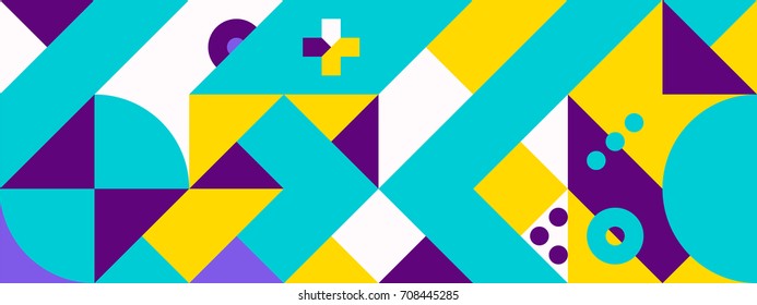 Simple banner of decorative patterns square modules colored geometric composition in Scandinavian style