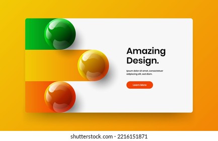 Simple banner design vector illustration. Colorful realistic spheres company brochure template.