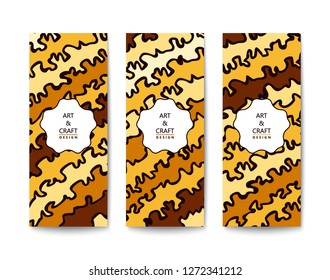 Simple banner with a handmade drawing pattern. Colored design in sandy tones. Flat Vector template
