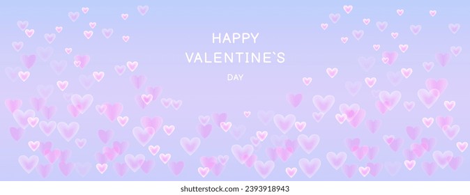 Simple banner happy Valentine’s day. Vector illustration glowing hearts on a blue background. Horizontal border with copy space. Suitable for email header, post in social networks, advertising