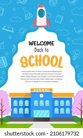 Simple banner with rocket background for Back to school event 
