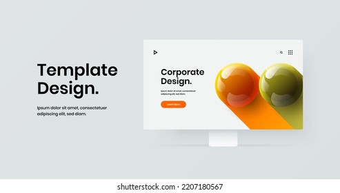 Simple banner vector design layout. Vivid monitor mockup site illustration.