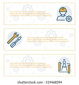 Simple banners set of engineering items. Vector illustration.