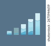 A simple bar chart shows steady growth. The bars are not solid colors but are filled with clean flowing water. Graphic illustration limited color palette.