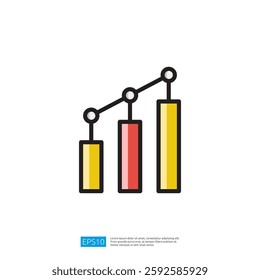 A simple bar graph illustration with three vertical bars in different colors, representing data trends or comparisons. Artificial Intelligence Icon