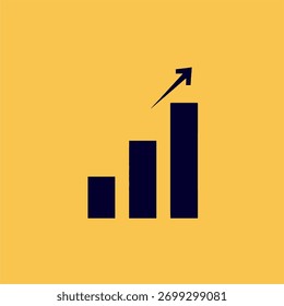 Gráfico de barras simple con una flecha hacia arriba sobre un fondo amarillo brillante, que simboliza el crecimiento y el éxito
