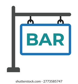 A simple bar sign on a black metal stand against a white background, perfect for business or nightlife concepts