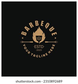 Simple Barbecue Vintage hot grill, with crossed flames and spatula. Logo for restaurant, badge, cafe and bar.vector