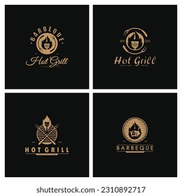 Simple Barbecue Vintage hot grill, with crossed flames and spatula. Logo for restaurant, badge, cafe and bar.vector