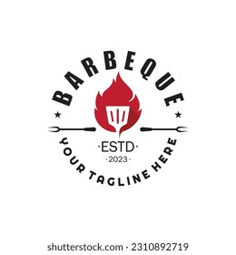 Simple Barbecue Vintage hot grill, with crossed flames and spatula. Logo for restaurant, badge, cafe and bar.vector