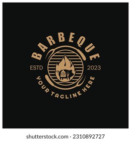 Simple Barbecue Vintage hot grill, with crossed flames and spatula. Logo for restaurant, badge, cafe and bar.vector