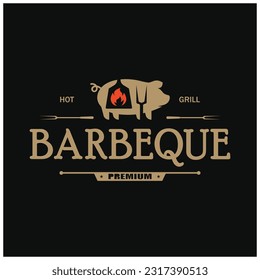 Simple Barbecue Vintage hot grill, with crossed flames and spatula. Logo for restaurant, badge, cafe and bar.vector