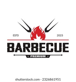 Simple Barbecue Vintage hot grill, with crossed flames and spatula. Logo for restaurant, badge, cafe and bar.vector