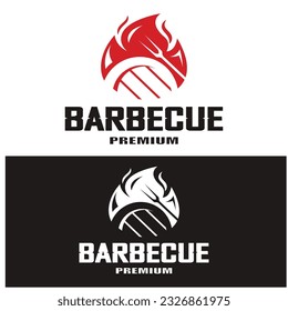 Simple Barbecue Vintage hot grill, with crossed flames and spatula. Logo for restaurant, badge, cafe and bar.vector
