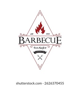 Simple Barbecue Vintage hot grill, with crossed flames and spatula. Logo for restaurant, badge, cafe and bar.vector