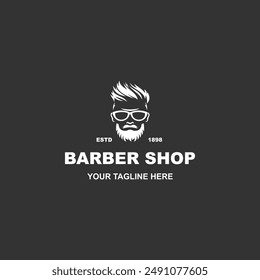 Simple barber shop logo design vector isolated on black background