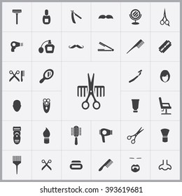 Simple barbershop icons set. Universal barbershop icons to use for web and mobile UI, set of basic barbershop elements