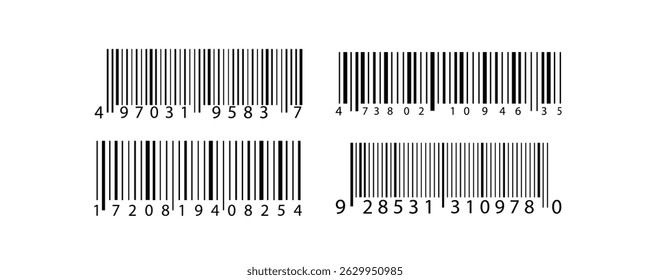 Simple barcode icons in black on isolated white background. Simple fake bar code. Barcode product distribution icon label Collection. vector.