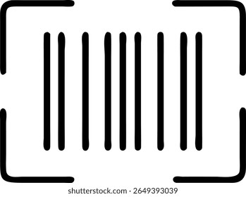 A simple barcode illustration in black and white with a square frame around it, clean and minimalist design