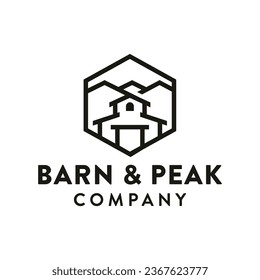 Simple Barn Farm with Mountain Peak Logo Design