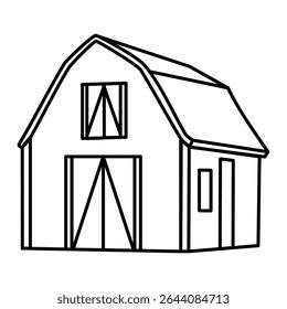 Desenho de linha de celeiro simples para logotipo da fazenda, cartaz agrícola, página de coloração educacional e embalagem de produtos orgânicos