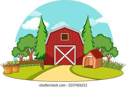 Un granero simple en la ilustración de fondo de la naturaleza