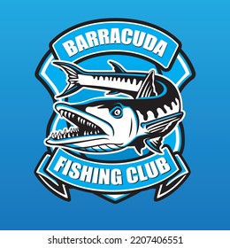 Simple Barracuda Fishing Logo in Blue Color