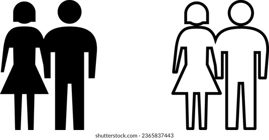 Simple Basic Couple Female and Male or Man and Woman Human People Figures Icon. Vector Image.
