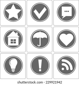 Simple basic flat monochrome icons, vector illustration