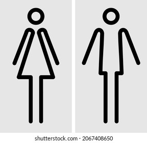 Simple basic sign icon male and female toilet. WC door plate icons. Vector black silhouette.