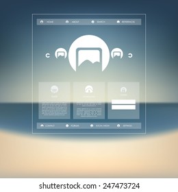 Simple basic website template design with icons for navigation in modern cool flat design on gradient mesh background. Eps10 vector illustration.