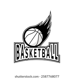 Simple Basketball and Flame logo design vector template