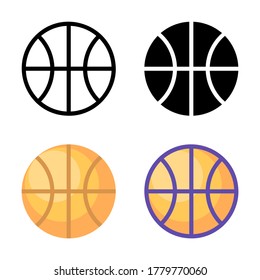 simple basketball icon design in various line, solid, flat and filled lined style suitable for sport icon, website, app, ui and pattern design. vector basket ball illustration in white background.